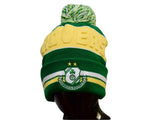 Green & Gold Embossed Bobble Beanie