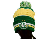 Green & Gold Embossed Bobble Beanie